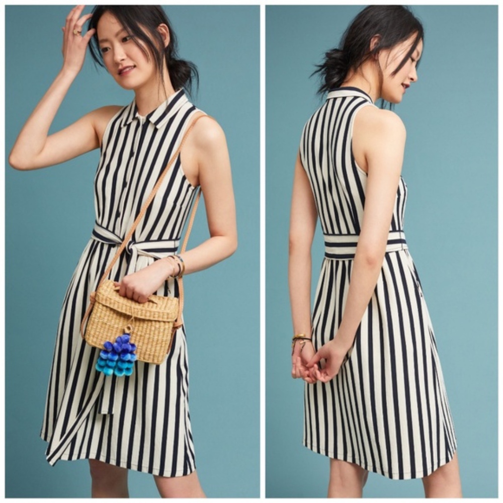 Anthropologie Black and White Striped Mini Dress